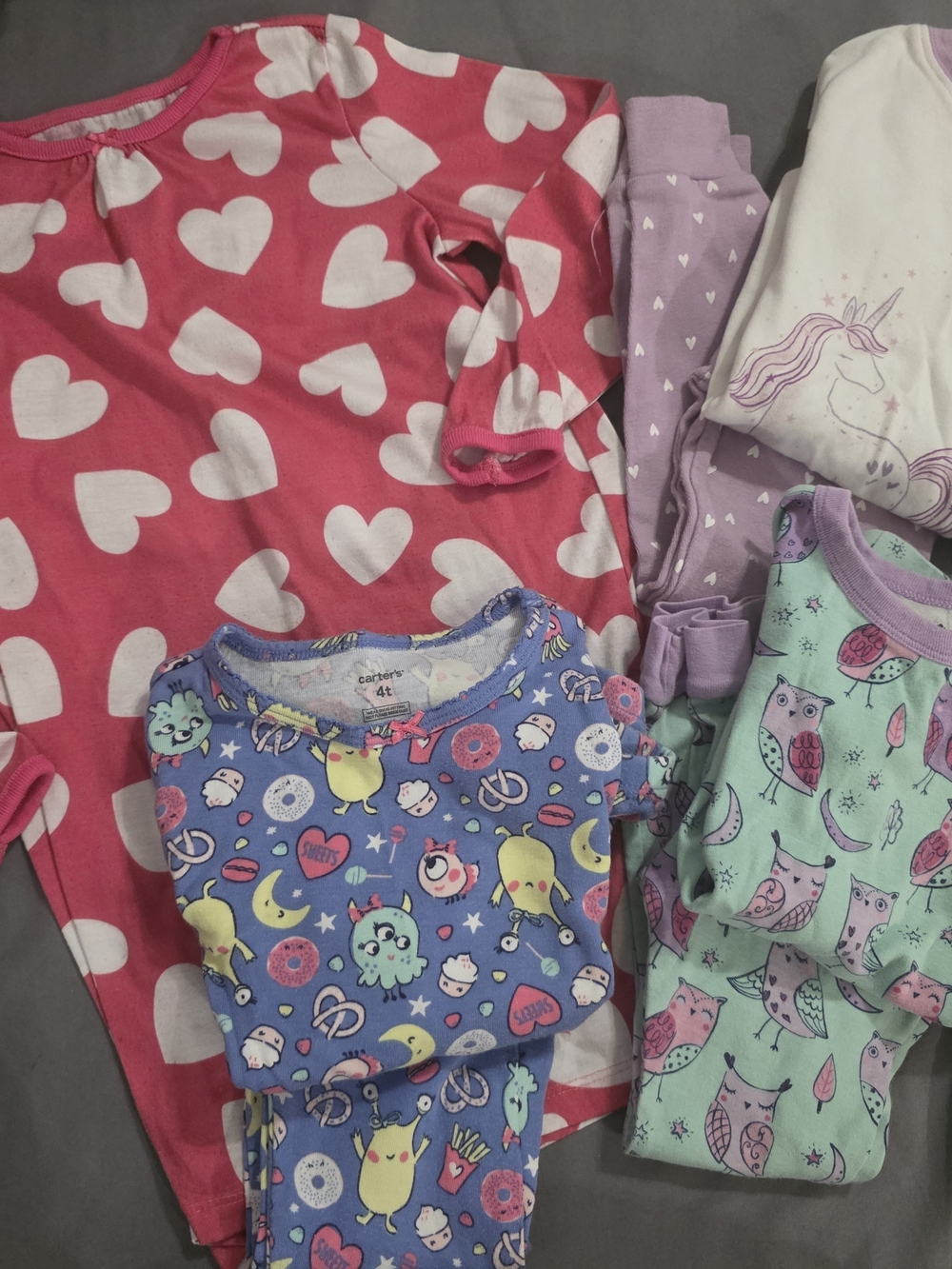 Lot Of Pajamas Carter's Disney Girls Pink Heart & Multi-Pattern Pajama Set